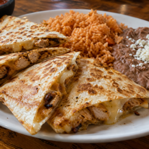 Chicken Quesadilla with Rice & Beans