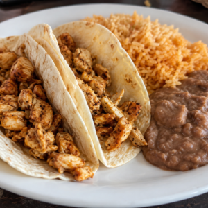 2 Chicken Tacos with Rice & Beans