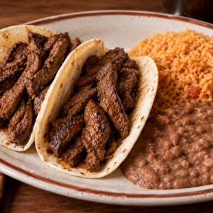 2 Beef Tacos with Rice & Beans
